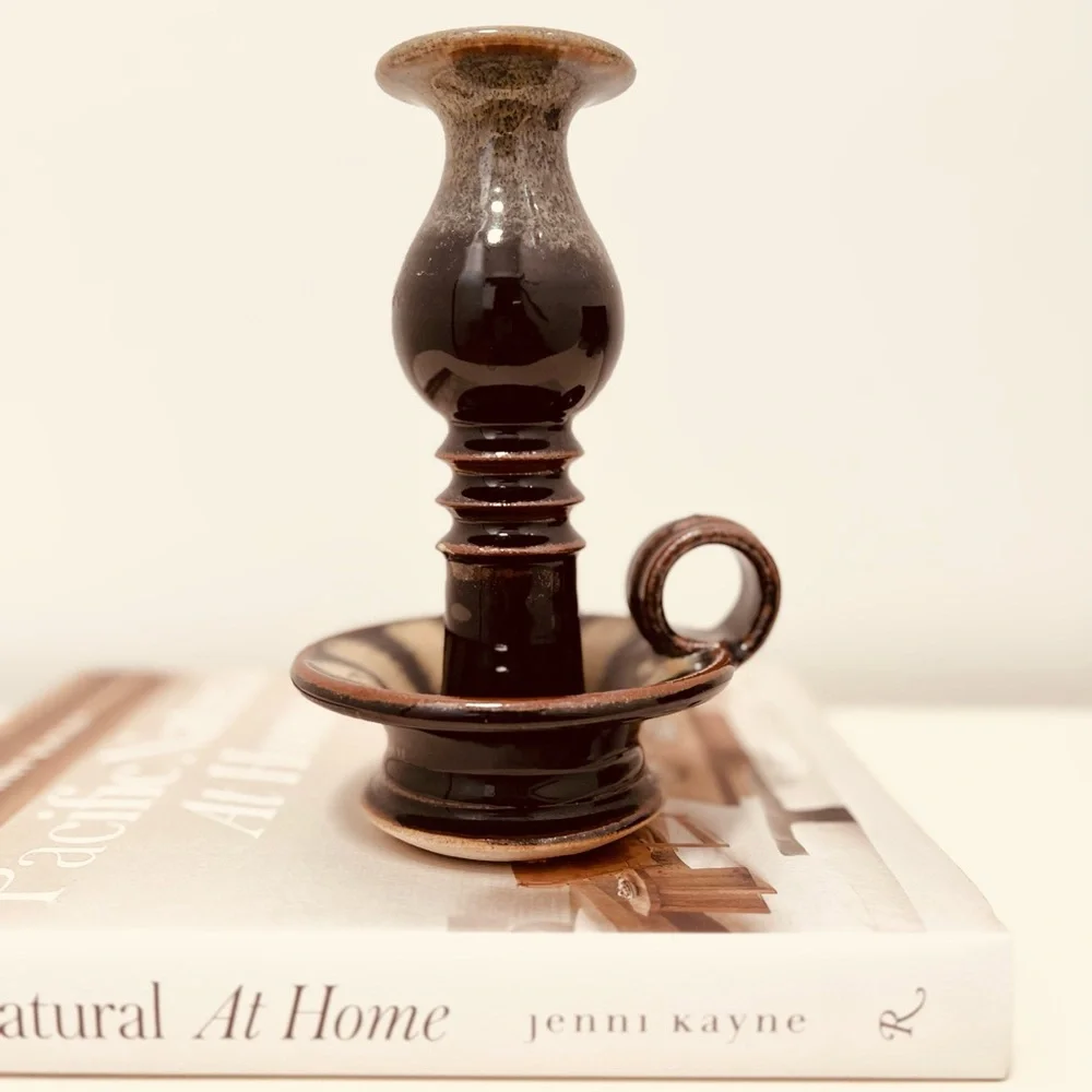 GORGEOUS HANDMADE STUDIO POTTERY CHAMBERSTICK TAPERED CANDLE HOLDER - SURF SHACK